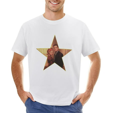Star with Couple in It Men’s Graphic T-shirt Vintage Short Sleeve Sport Tee White L