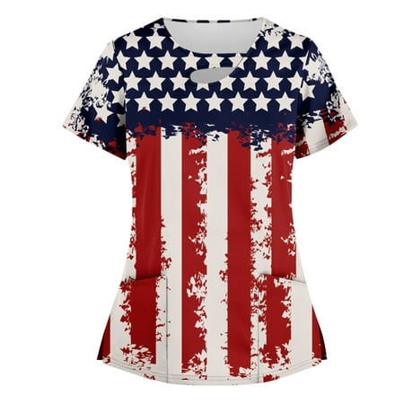 SENDKEEL Womens Summer Tops 6858 Womens Tops Stretchy Fashion Printed Work with Pocket T-Shirt Short Sleeve Top