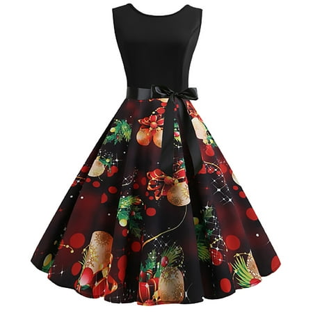 Bigersell Casual Tank Dresses for Women Vintage Print Sleeveless V-Neck Christmas Evening Party Swing Dress Plus Boho Dress Style 8775  Female Regular