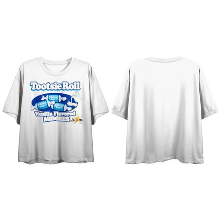 Tootsie Roll Vanilla Flavored Midgees Juniors White Crop T-shirt-Large