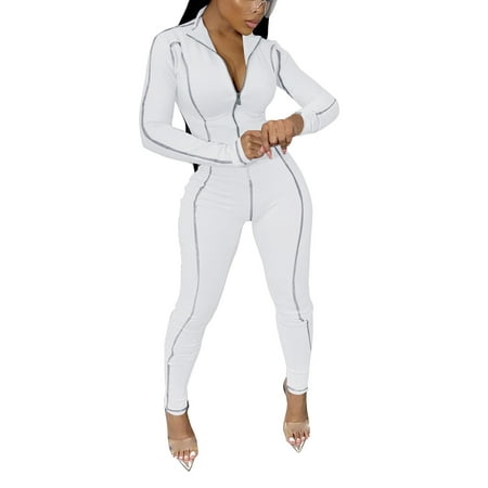 GWAABD Jumpsuits for Women Jumpsuit for Women Fashion Casual Solid Color Long Sleeve Zipper Romper Jumpsuit