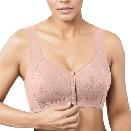 CLZOUD Comfort Shaping Bra Women S Comfortable Soft Cotton Cup Front Buckle for Middle Aged and Elderly Large Size No Steel Ring Wide Shoulder Strap T