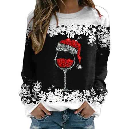 GWAABD Crew Neckcrew Neck Womens Daily Print O Neck Sweatshirt Round Neck Fit Pullover Tops Casual Long Sleeve Workout Shirts Loose Blouse