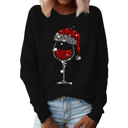 CLZOUD Womens T Shirts Trendy Black Cotton Women S Print O Neck Sweater Long Sleeve Casual Blouse Top Xxl
