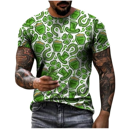 JINMGG Mens Tops Clearance Under $5 St. Patrick S Day Men S Unisex Daily T Shirt 3D Print Graphic Prints Short Sleeve Tops Casual Blouse White L