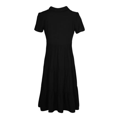 CLZOUD Cute Dresses for Women Black Viscose Fibre Summer Women S Fashion Solid Color Dress Simple and Exquisite Design Xl