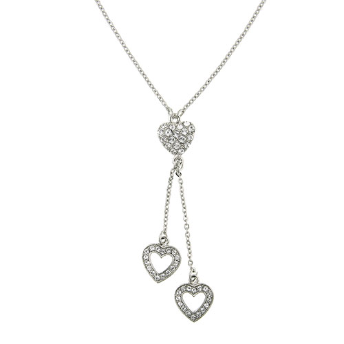 1928 Silver-Tone & Crystal Sweetheart Tassel Necklace Silver