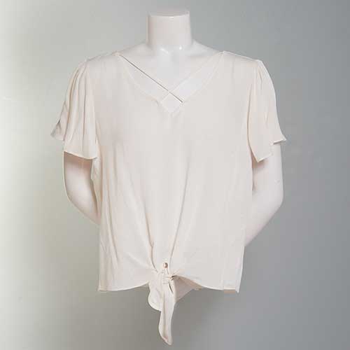 Juniors Moa Moa Cross Front Tie Front Short Sleeve Top Mint