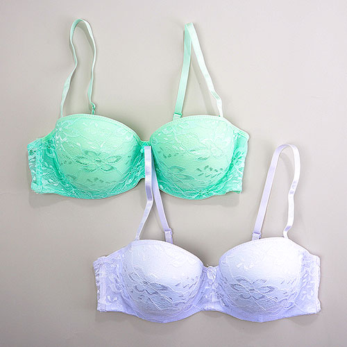 Juniors Rene Rofe 2pk. Flora Craze Bras B25421H2-GW 34B, Mint/White
