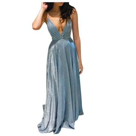 GWAABD Off Shoulder Maxi Dress for Women V-Neck Sleeveless Fashion Casual Women Dress Sequins Party Women S Dress