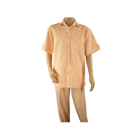 Mens Giorgio Inserti Seer Sucker Stripe 2pc Walking Leisure Suit 7287 Peach
