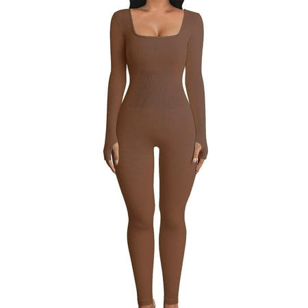 GWAABD Club Outfits for Women Clubwear 2023 Women Fashion Yoga Jumpsuits Workout Ribbed Long Sleeve Sport Jumpsuits