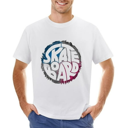 Skateboard Typography Graphics Vintage T-shirt Mens Cotton Classic Crewneck Short Sleeve Tees Unisex White L