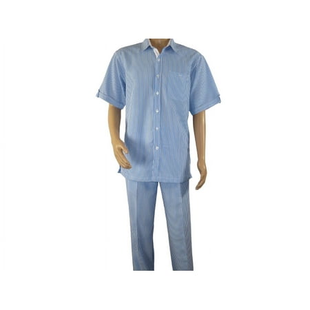 Mens Giorgio Inserti Seer Sucker Stripe 2pc Walking Leisure Suit 7287 Ocean Blue