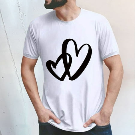 Haxmnou Valentines Day Graphic T Shirt Shirt Short Sleeved Top Mens Model White L