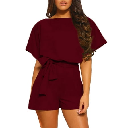 GWAABD Yoga Jumpsuit Sleeve Short Short Pants Playsuit Womens Strappy Leg Jumpsuit Wide O-Neck Solid Women S Jumpsuit
