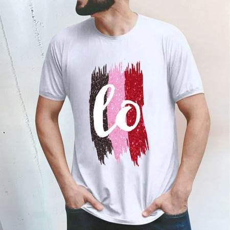 Haxmnou Valentines Day Graphic T Shirt Couple Matching Shirt Short Sleeve Crewneck T Shirt Top Mens Model White L
