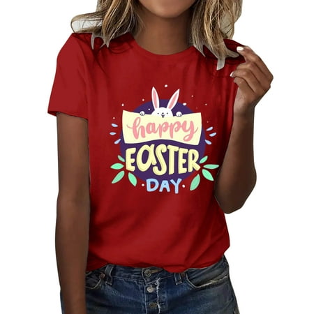 GWAABD Yellow Long Sleeve Shirt Women Comfortable Blouse for Women Casual Easter Day Printing Shirts Round Neck Short Sleeve Tee Tops Tunic Shirt