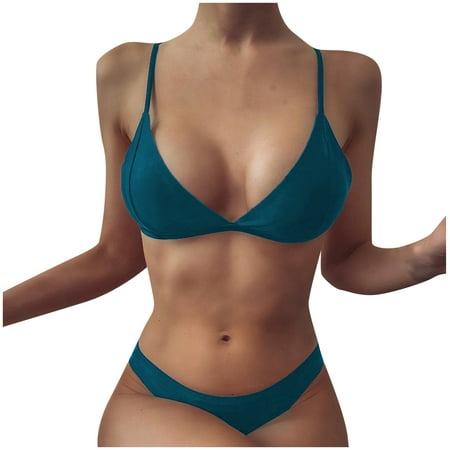 Bigersell Swimsuit Women Bikini Womens Solid Two Piece Bikini Push-up Pad Swimwear Swimsuit Beachwear Set Tall Swimsuit Tops Female  Style 6858  Green