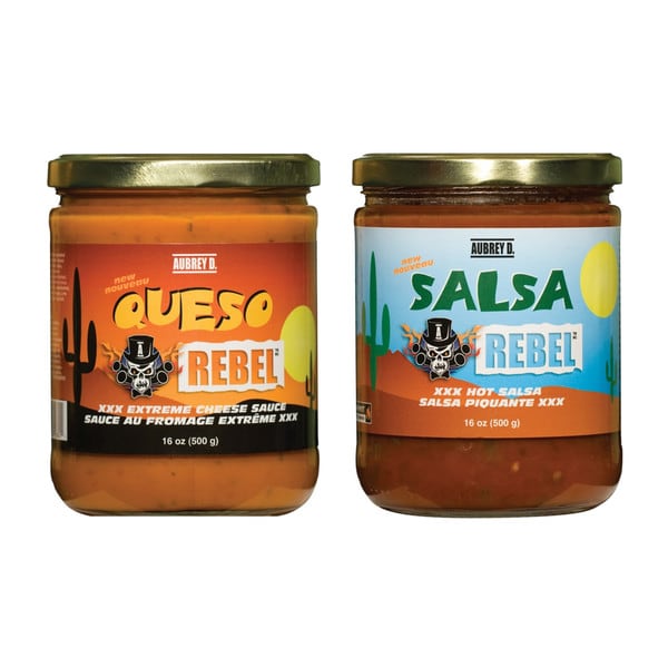 Aubrey D. Pack of Fresh Delicious Gourmet Dips, Queso Rebel XXX Extreme Cheese Sauce, Salsa Rebel XXX Hot, 16 Oz X 2 (1 Jar)
