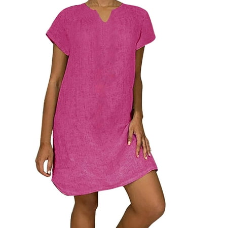 Casual Dress for Women Summer V Sleeve Neck Solid Short Dresses