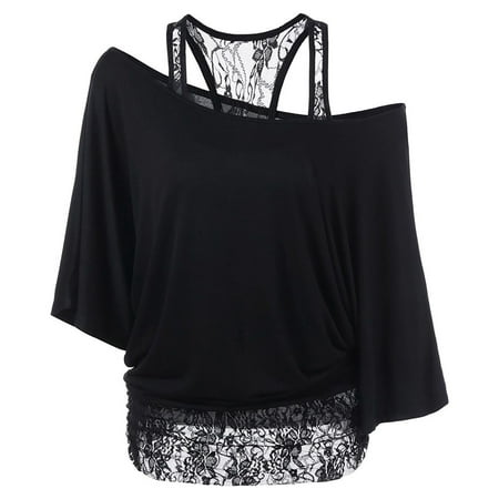 CLZOUD Fashion Blouse Black Polyester Women Plus Size Lace Loose Casual Long Sleeve Tops Blouse Shirt M
