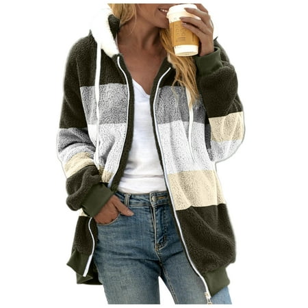 GWAABD Womens Wrap Coat Ladies Thickened Overcoat Solid Color Splicing Warm Winter Lined Hoodie Snow Coat Jacket Outwear with Zipper