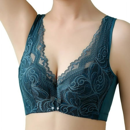 CLZOUD Women S Large Bra Green Women S Steel Ring Back Underwear Women S Thin MM Large Chest Small Tank Top Sponge Bra L
