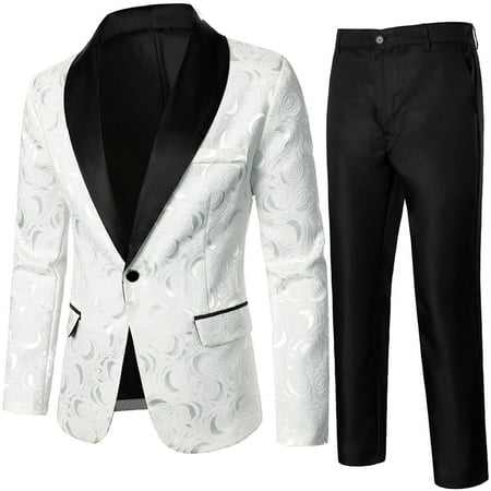 GWAABD Men S Beach Suit Men S Winter Printed Suit Welcome Banquet High-end Top and Trousers Two-piece Suit Formal Work Coat Top and Pants Sets