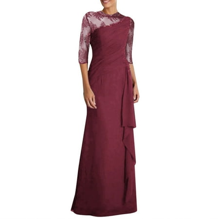 GWAABD Vintage Party Dress for Women Ladies Long Dresses Lace Stitching Round Neck Elegant Dress Half Sleeve Fashion Elegant Dress Formal Dress