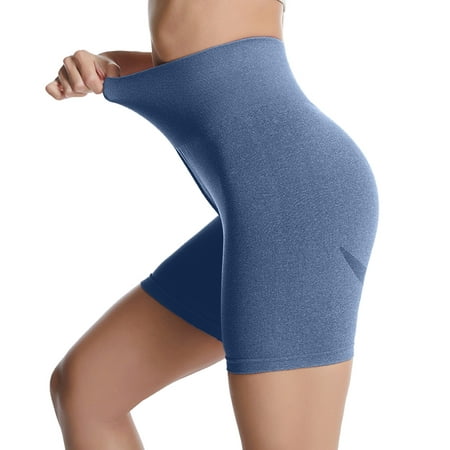 CLZOUD Yoga Pants for Women Blue Polyester Women S Solid Pants Tummy Control Workout Leggings High Waist Yoga Pants