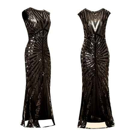 GWAABD a Line Dresses for Women Ladies Dress Vintage 1920s Sequin Beaded Tassels Party Night Sleeveless Long Maxi Dress Gown Dresses