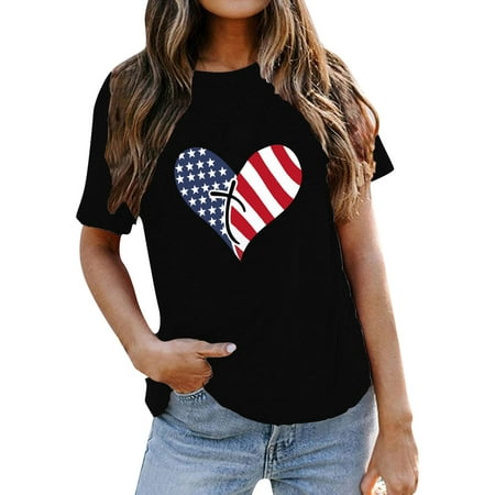 CLZOUD Shirts for Women Black Womens Scoop Neck T Shirt Fashion Print Short Sleeve Comfortable Large Top S