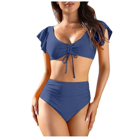 Bigersell Women Vintage Swimsuit Women Bikini Set Swimwear Bra Swimwear Beachwear Short Female Retro Bikini Swimsuit  Style 4973  Gray XL