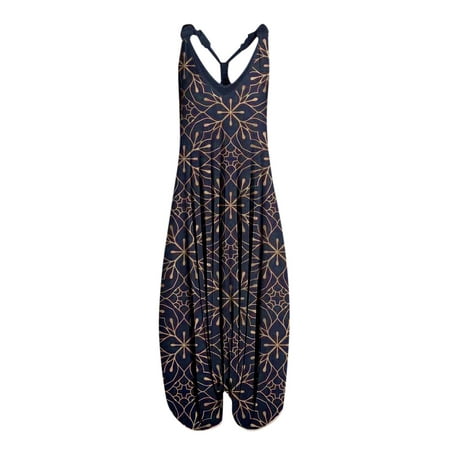 GWAABD One Piece Outfits for Women Womens Vintage Prints Straps V Neck Rompers Playsuit Jumpsuit
