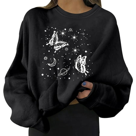 GWAABD Fashion for Women 2023 Womens Daily Print Sweatshirt Long Pullover Letter Print O Neck Printing Long Sleeve Women S Skateboard Women S Blouse