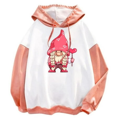GWAABD Crop Tops Sweatshirt Women Casual Long Sleeve Love Print Drawstring Pullover Hoodie Color Block Sweatshirt Tops Pullover