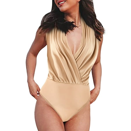 GWAABD Suspenders Backless Jumpsuit Womens Hot Girl Sleeveless Pleated Fashion Temperament Loose Wild Bottoming Shirt