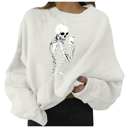 CLZOUD Womens T Shirts Casual White Cotton Fashion Women S Casual Long Sleeve Printed Ladies Sweatshirts Tops Xl