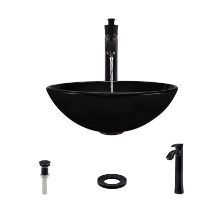 MR Direct 601 Black Vessel Sink Ensemble with an Antique Bronze Finish 726 Faucet  Pop-up Drain  and Sink Ring.