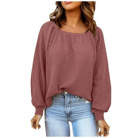 GWAABD Top for Women Fashion 2023 Women Long Sleeve Loose Spring Elegant Shirts Office Square Neck Breathable Solid Blouses Ladies