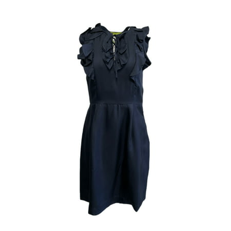ELIZABETH MCKAY Women S Ruffle Top a-Line Dress  Navy  6