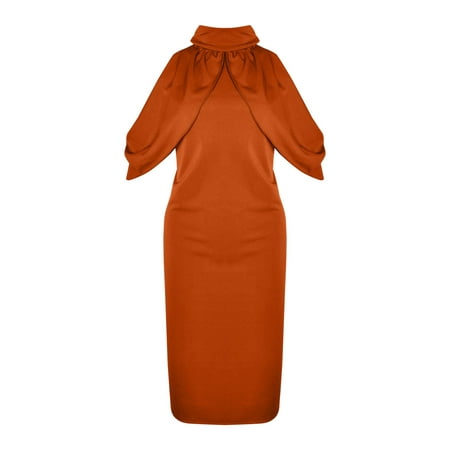 CLZOUD Summer Dresses Women Orange Polyester Personality Solid Color Dress Simple and Delicate Design Suitable for All Occasions Xl