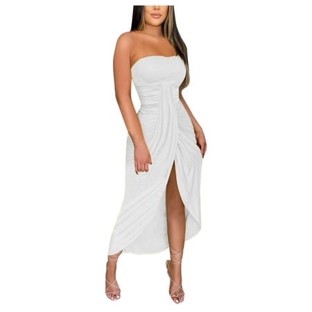 Casual Dress for Women Summer Shirt Loose Sleeveless Strapless T Tunic Dresses