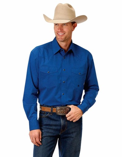 Roper Western Shirt Mens Solid Snap L/S 03-001-0765-0667 BU