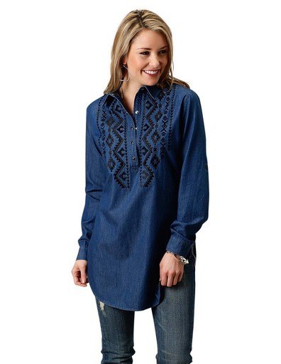 Roper Western Shirt Womens L/S Snap Tunic 03-050-0765-1009 BU