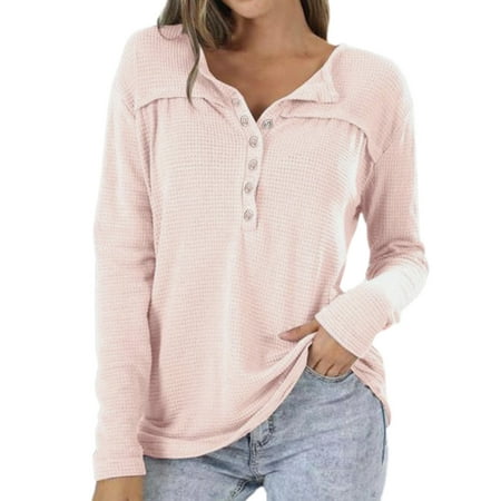 GWAABD Mature Womens Clothing Women Solid Casual Long Sleeve Button T Shirt Tops Blouses