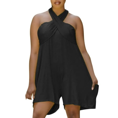 GWAABD Jumpsuit Plus Size Womens Jumpsuit Loose Casual Adjustable Spaghetti Straps Elastic Waist Pleated with Pockets