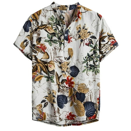Noarlalf Mens Shirts  Ethnic Cotton Printing Mens Sleeve Blouse Short Casual Shirt Men S Blouse T Shirts for Man Graphic Tees Men Tops for Men White L