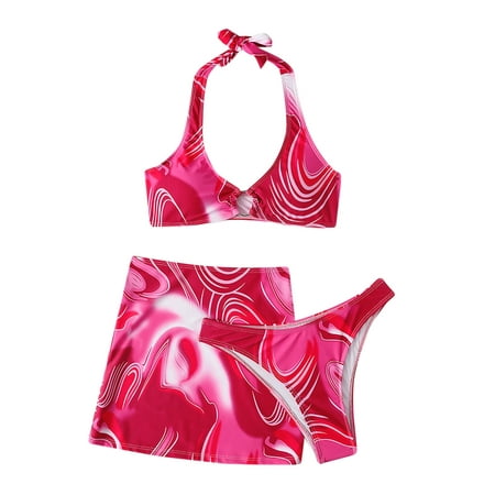 GWAABD Women Cross Bikini Set Swimwear Women S Split Bikini Body Three Sets Bikini Printing Fresh Pattern Set Bikini Swimwears Tankinis Set